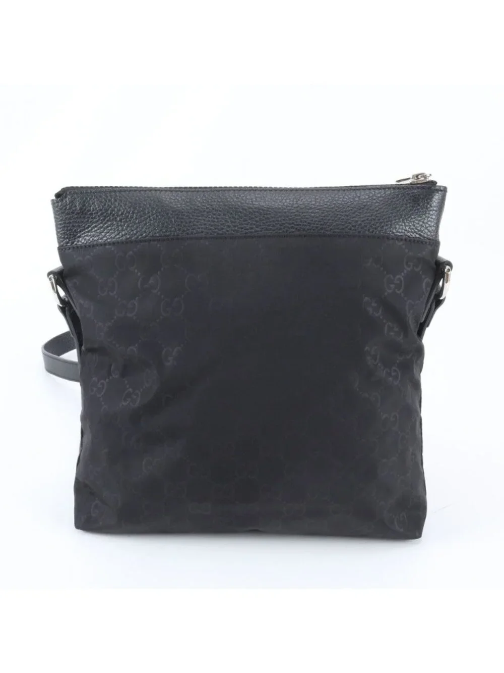 Gucci GG Nylon Leather Shoulder Bag Crossbody Messenger Black